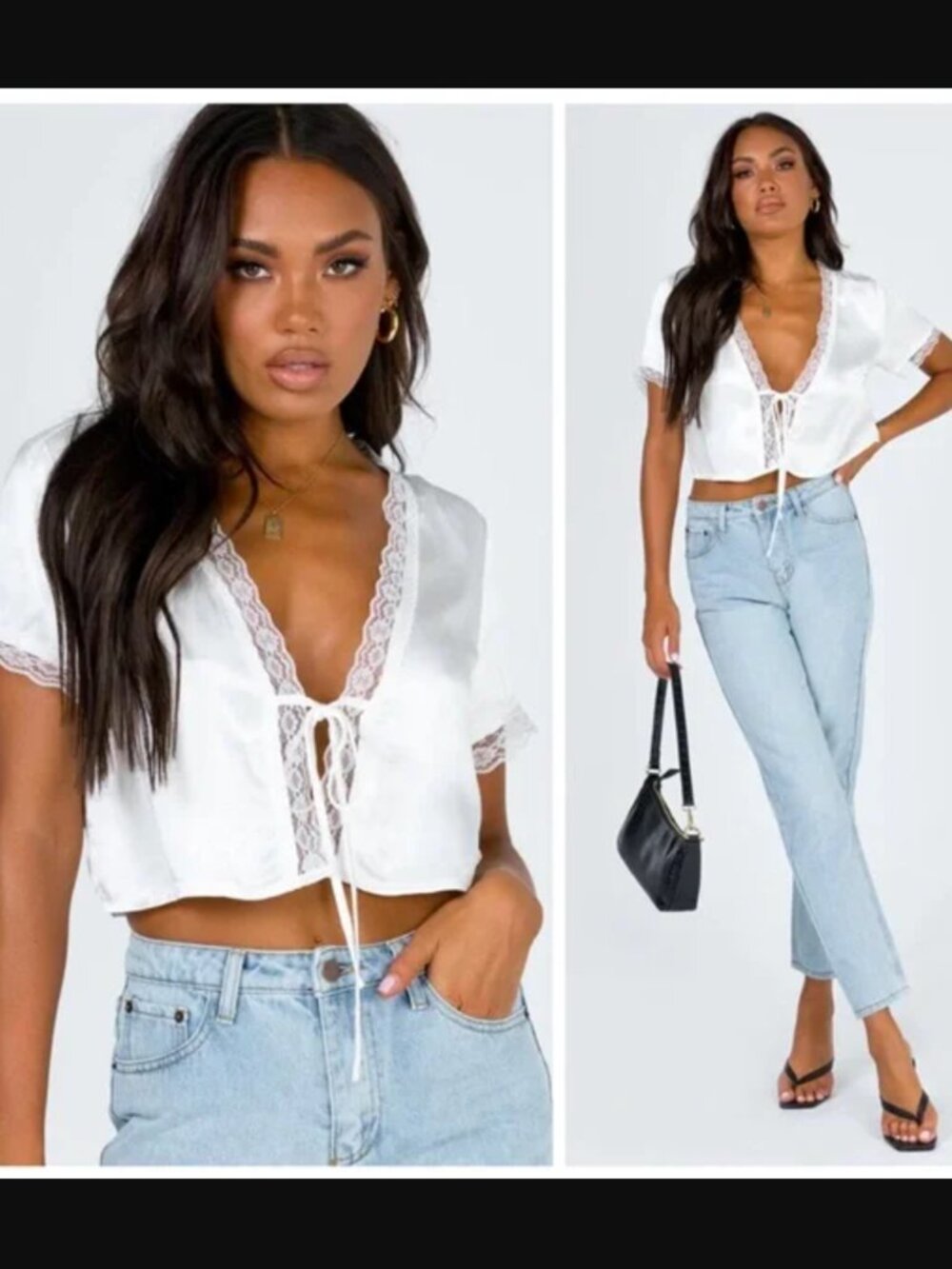 Princess Polly Vintage Tie Up Top - White: Size: US 4